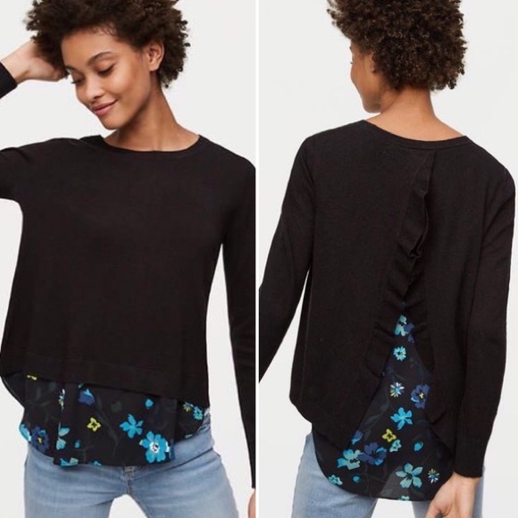 LOFT Sweaters - LOFT Floral Ruffle Split-Back Sweater